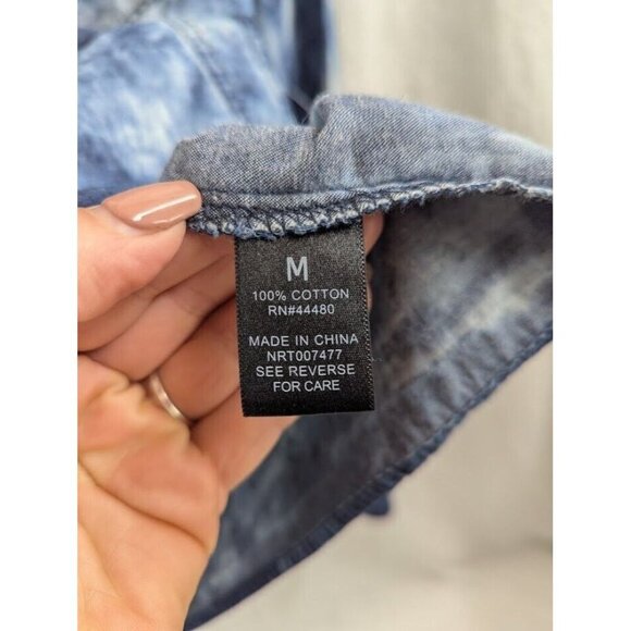 Fire Los Angeles womens M distressed bleached denim long sleeve snap shirt T11 - Picture 3 of 8